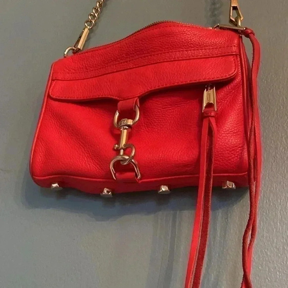 Rebecca Minkoff red leather cross body with gold chain strap and gold accents - Picture 2 of 11
